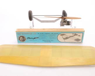 Vtg model airplane kit w/ prop & motor, wheels, wing