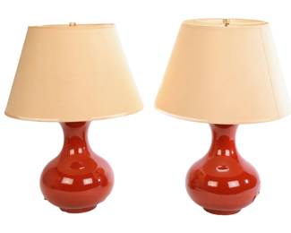 MCM orange pottery lamps