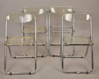 Italian lucite & chrome folding chairs- MCM