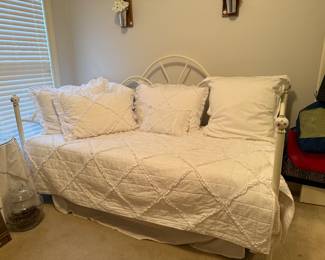 #23 Trundle bed with 2 twin mattresses and bedding $80.00