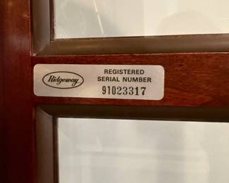 #11 Ridgeway grandfather clock serial #91023317 $200.00