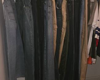 Large selection of men's jeans, pants, shorts, athletic clothing, polos, dress shirts, jackets, coats, ski wear and leather jackets.