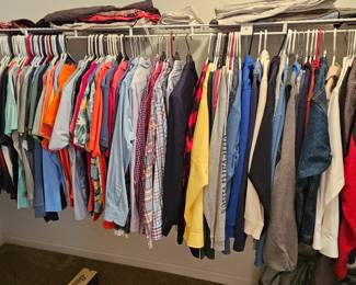 Large selection of men's jeans, pants, shorts, athletic clothing, polos, dress shirts, jackets, coats, ski wear and leather jackets.