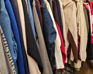 Large selection of men's jeans, pants, shorts, athletic clothing, polos, dress shirts, jackets, coats, ski wear and leather jackets.