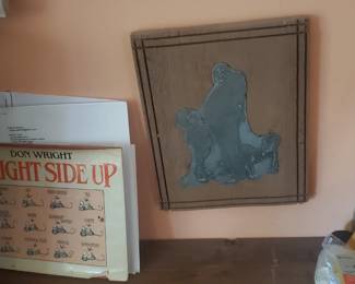 original, signed Don Wright book with other documents, signed originals, prints, etching