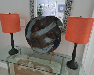 PR. LAMPS, RAKU TYPE LARGE PLATE WITH STAND
