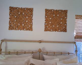 KING HEADBOARD, TWO TWIN BEDS WITH FRAMES, WOOD CARVED WALL ART