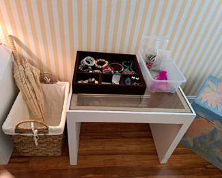 PAIR OF GLASS TOP END TABLES
