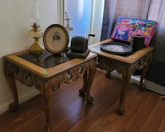 $40 pair - carved wood end tables-Saturday