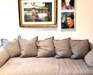 Pair of Crate & Barrel Slip-Covered Sofas (Grey)