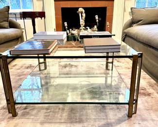 French Two Tiered Glass & Brass Coffee Table "Peter Ghyczy" 