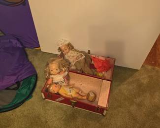Doll case, dolls & clothes