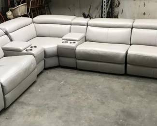 2 - 6 Piece Dove Grey Leather Sectional
Made by Leo Raf Power Sectional. Measures 135" x 103" (11'3" x 8'8") no rips tears or stains seen and all parts do power on and loungers recline.
