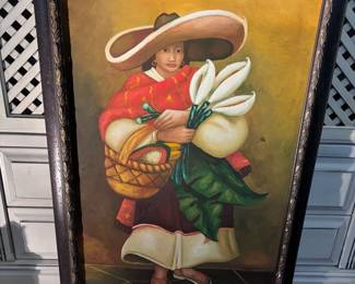 W Hamel Painted Mexican Woman On Canvas