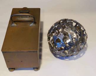 Heavy Brass Honor Box SnuffTobacco And Welded Key Globe