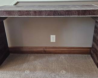 Bernhardt Jet Set Hornback Crocodile Embossed Leather Console Table in Nickel