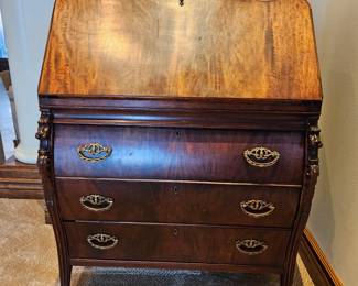 Antique Mahogany Secretary Desk with Carvings & Paw Feet – Drop Front Writing Desk