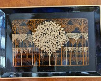 Vintage 1960s Otagiri Japan Golden Mist Tree Lacquer Trays