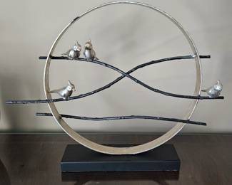 Aluminum Hoop Bird Branch Silver Sculpture 