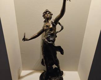 Rare L & F. Moreau Patinated Bronze Sculpture of a Triumphant Maiden