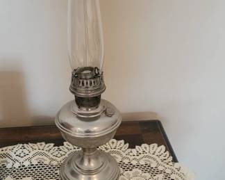 Vintage Rayo Silver Nickel Plated Oil Lamp With Original Glass Shade