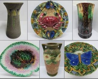 art pottery Majolice, Roseville, and Hull