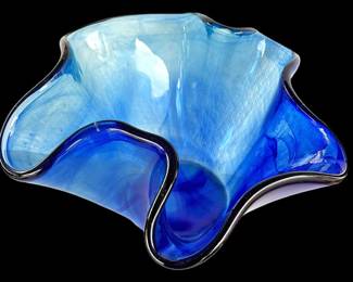 Thick Heavy Cobalt Blue Swirl Bowl