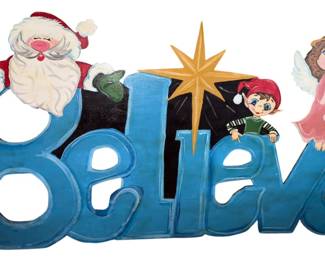 Large Handpainted Believe Wood Piece