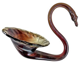 Vintage MCM Hand Blown Amber Swan