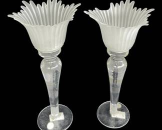 Pair of Romanian Frosted Candlesticks