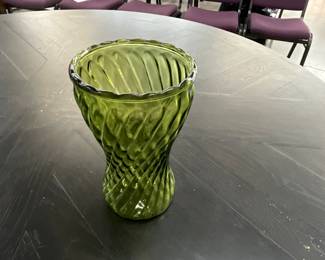 Green Hoosier Glass Diamond Optical Flower Vase