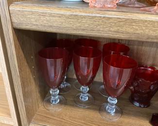 Ruby Red Wine/Cordial Clear Stemmed Glasses