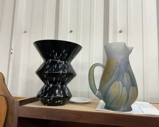 Black & White Spatter Vase & Rueven Art Nouveau Glass Pitcher