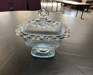 Light Blue Indiana Glass Lace Edge Candy Dish