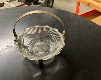 Clear Glass Decorative Bowl w/Metal Handle