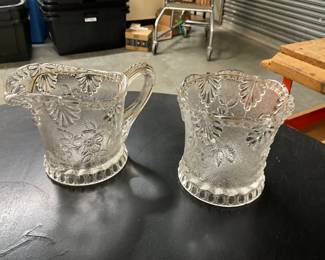 McKee Innovatrion Wheel Cut Crystal Cream & Sugar Approx 1910
