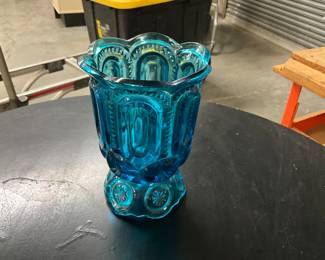 Smith Glass Moon & Stars Blue Open Spooner Vase