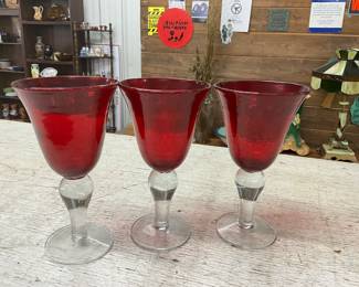 Ruby Red to Clear Stemmed Wine Glasses
