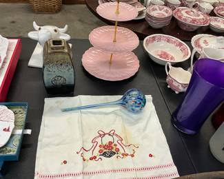 Blue Watering Spike - 3 Tiered Pink Stand - Embroidered Towel
