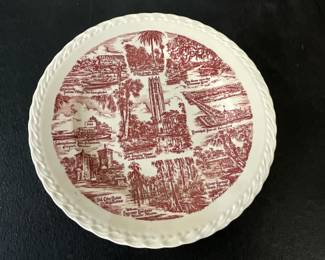 Vernon Kilns Florida Empire of the Sun Plate Red Transferware