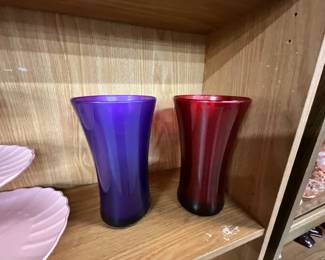 Cobalt Blue & Ruby Red Glass Vases