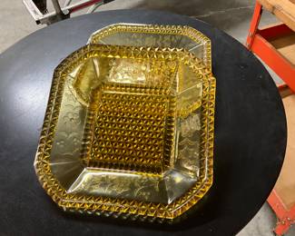 Amber Depression Glass Octagonal "Adams Wildflower" Pattern Dish 
