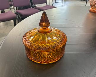 Amber Indiana Glass Candy Dish w/Lid