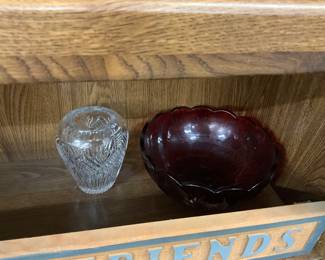 Clear Crystal Rose Bowl/Vase & Avon Cape Cod Red Bowl