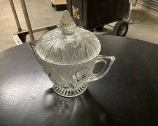 Jeanette Glass "Iris & Herringbone" Crystal Covered Sugar Bowl