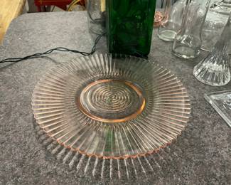 Pink Depression Optic Ribbed Panel Cake Platter