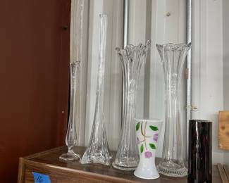 Clear Glass Swung Vases & White Bartlett Collins Vase