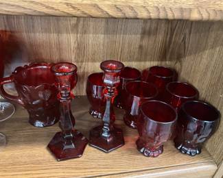 Misc Ruby Red Items including Avon Cape Cod, Anchor Hocking