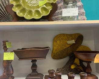 MCM wooden decor and mushroom art