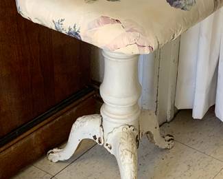 Vintage cast iron upholstered vanity stool